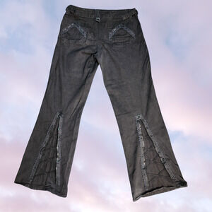 Rare Vtg Y2k Tripp NYC Black Goth Punk Lace Up Chain Skull Flare Low Rise Jean 7